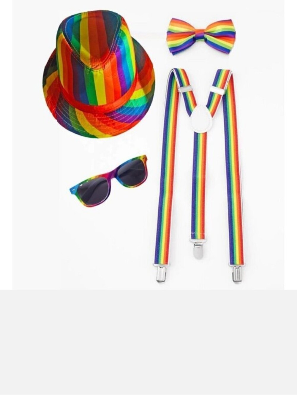 Rainbow 🌈 Stripe Party Hat, Suspenders Sunglasses And Bow Tie.  NWT 🏳️‍🌈